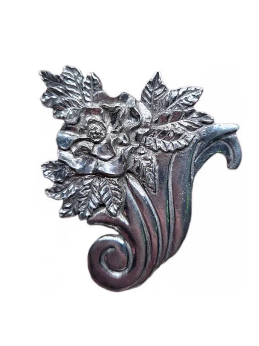 Vintage Silver Tone Flower Vase Brooch [Seagull Pewter, 1990 Canadian Jewels]